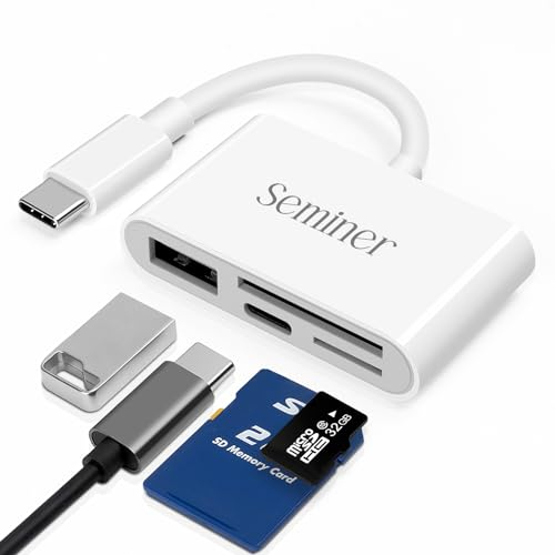 Lector de Tarjetas SD USB C, Seminer 4 en 1 USB-C a Adaptador de Tarjeta de Memoria de Cámara con Puerto de Carga, Lector de Tarjeta de Memoria Micro SD TF Compatible con MacBook, iPad, Samsung
