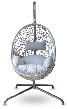 MSZ, Grey Single Egg Chair, Hammock Chair Rattan Swing Chair, Hammock Chair Garden Swing Chair Patio Hanging Chair Indoor/Outdoor with Soft Cushion Armrest Design