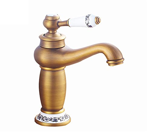 WEITOL Rubinetto Bagno Vintage, Rubinetto Lavandino in Ottone Bagno, Rubinetto Miscelatore Lavandino Caldo E Freddo, Rubinetto Lavandino Bagno Monocomando Monoforo, Oro (Color : Antique)