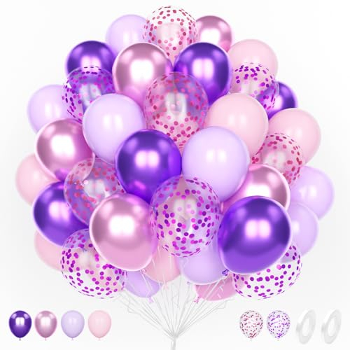 Luftballons Rosa Lila, 60 Stück 12 Zoll Matt Pastell Rosa Metallic Lila Latex Hélium Konfetti Ballons für Mädchen Prinzessinnen Frauen Geburtstage Babyparty Brautduschen Jahrestage Party Dekoration