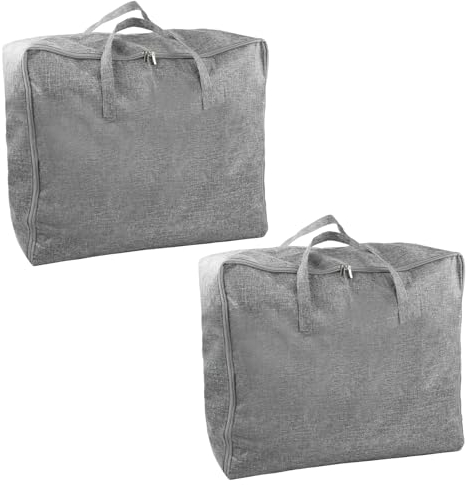Anseom 2 Stück Groß Aufbewahrungstasche, 60x50x28cm Wasserdichte Faltbare Unterbett Aufbewahrungsbox Grau Bettzeug Tasche Unterwegs mit Reißverschluss, Aufbewahrungsbehälter Organisator für Kleidung