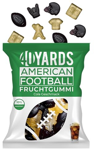 40YARDS American Football Gummibärchen Cola Geschmack (175g Tüte) - Fruchtgummi in Football Form (Helm, Football, Tor, Schiedsrichter, Quarterback & Spielfeld) - NEUE REZEPTUR