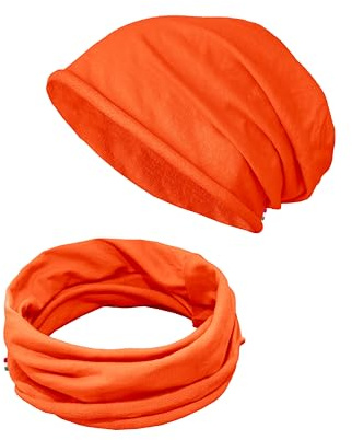 TMK Set aus Mütze und Schal für Kinder, Halswärmer und Mütze, 100% Baumwolle, Art. 1215 (Orange, 1 Satz für Kinder)