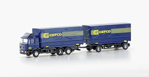 LEMKE Minis 81522543 - Man F90, 3-achs Wechselpritschen-Hängerzug GEFCO - Spurweite N
