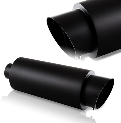 Universal 4 Outlet JDM Fire Ball Slant Tip Style Muffler Hi Flow Stainless Steel Weld-On 3 Inlet, Muffler, Removable Silencer Pre-attached, Deep and Smooth Tone (Ceramic Black)