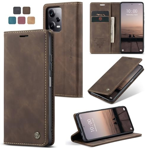 Cracedily Handyhülle für Xiaomi Redmi Note 12 Pro 5G Hülle, für Xiaomi Poco X5 Pro 5G Klapphülle Premium Lederhülle Klappbar Flip Case Tasche Magnet Kartenfach Klapphülle Schutzhülle, Kaffee