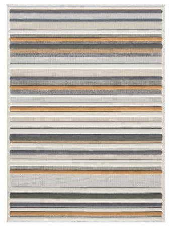 B&B Kitchen Floor Mats Earthly Stripe Design Non Shed Thick Solid Colurs Abstarct Pattern Beautiful Entrance Door Mat for Front Door Welcome Mat- Horizontal Cream Terra - 50 x 80 cm