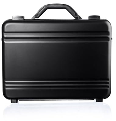 GUARDIQUE Aluminium Aktentasche, 4AB14, mit Deckeleinsatz & Trennwand-Set, Attachékoffer, Aktenkoffer aus Aluminium, Alu-Koffer, Demonstrationskoffer, Schutzkoffer, Schwarz, 39,5 x 28,5 x 8 cm