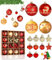 Yulado Weihnachtskugeln, 52 PCS Weihnachtskugel Ornamente, Premium Kunststoff Christbaumkugeln, Weihnachtsbaum Dekoration Set, für Weihnachtsbäume, Girlanden, Haus Dekoration Weihnachtsdeko(Gold,Rot)