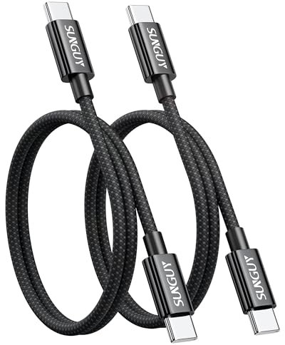 SUNGUY Cavo USB Type-C 2Pezzi 0.5m 60W Ricarica Rapida, USB C a C per iPhone 15 Pro Max/Plus, Galaxy S24 S23, iPad Pro 2022, Google Pixel 8, MacBook Pro 2020 - Nero