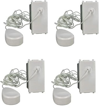 4 Pezzi Pulsante Tirante con corda 1.8 metri compatibile con Vimar Plana colore Bianco incasso presa a muro confezione 4 pz