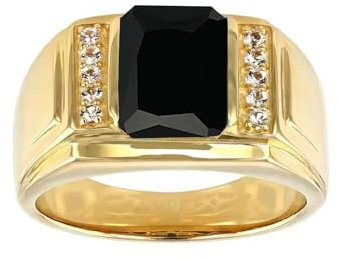 CTIEIP 10K 14K 18K Gold 4CT Herren Smaragdschliff Edelstein Verlobungsring mit Diamanten Edelstein Diamant Hochzeitstag Ring für Männer Größe 4-16, 10, Metall Edelstein, Onyx