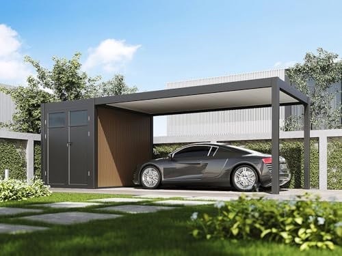 Weide Carport mit Abstellraum | Aluminium Pergola | 3 x 7,2 M | Autoüberdachung, Garage, anthrazit