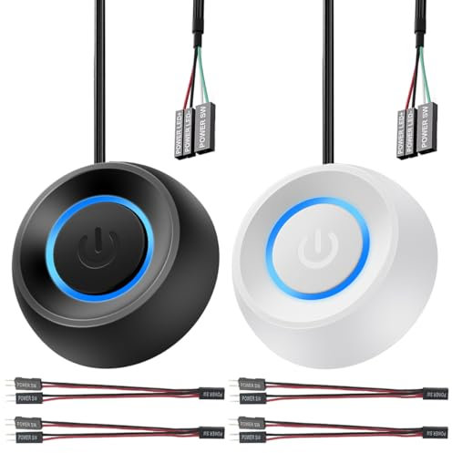 GATSUZG 2 Pack External PC Power Switch with LED Light, Desktop Computer Power Button Extension Cord 1.8m/5.9ft, Remote Start Power Switch for Motherboard ON/OFF(Black/White) with Motherboard Cable