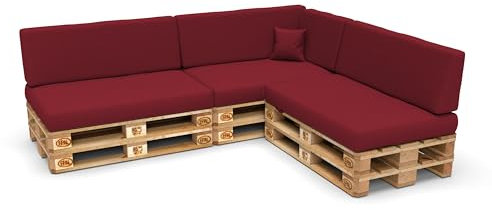 POKAR Palettenkissen Palettenauflagen mit abnehmbarem Bezug Palettenmöbel Palettensofa 8er Set: Sitzkissen 120x80 + Rückenlehne 120x40, Dunkelrot