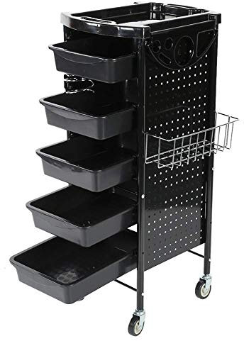 Carrito profesional de 6 niveles con ruedas giratorias silenciosas, altura ajustable, 5 cajones, para secador de pelo, carrito de almacenamiento para peluquería, 95 x 53 x 43 cm
