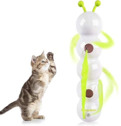 Sharplace Wuselwurm Katzenspielzeug Interaktives Katzenspielzeug Smart Motion Haustierspielzeug mit Wurmdesign, Elektrischer Bewegungsreiz mit Saugnapf Wandmontage für kleine mittelgroße Kätzchen