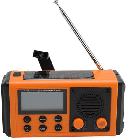 Hand Crank Notio Radio, Solar Radio mit DAB FM, 10000 MAH Wiederaufladbarer Mobiltelefonladung, BT Lautsprecher, Taschenlampe für Notfälle (ORANGE)