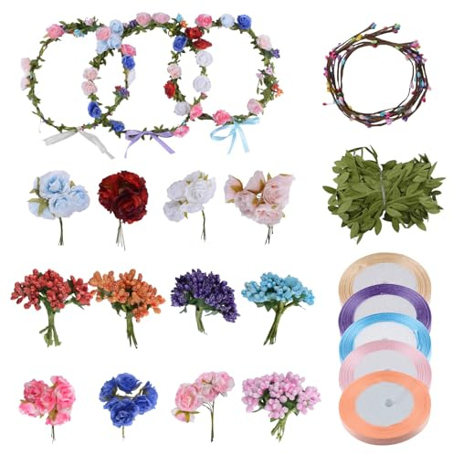 URROMA Set zur Herstellung von Blumenkränzen, Gewächshaus, Blumenkränze, Brautschmuck, handgefertigt, Geschenk für Damen, Hochzeit, Geburtstagsfeier