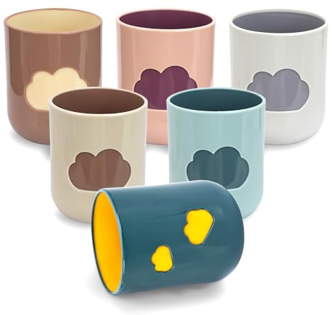 MAIJIAJU 6 Stück Zahnputzbecher, Kunststoffbecher Mit Lebensm Wolkendesign | 400ml Lebensmittelecht Wiederverwendbar Tragbar Bruchsicher, Für Bad Reise Camping Kinder Erwachsene Und Familienhaushalt