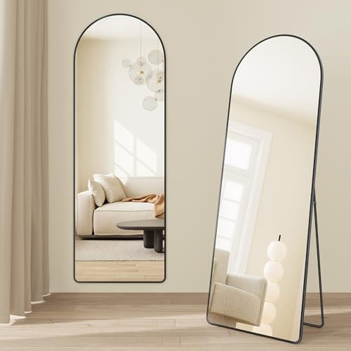 SONGMICS Ganzkörperspiegel, 160 x 50 cm, gewölbter Standspiegel | Rahmen aus Aluminiumlegierung, Stahl, Spiegelglas, abgerundete Ecke, Mattschwarz, AILEAS Kollektion LFM051BD01