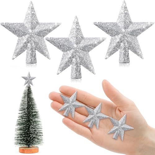 6 cm liten julgransspets, 3 stycken julgransspetsar, liten julgran stjärna spets, mini julgran spets, jul för liten julgran, dekoration (6 cm glittrande: silver)