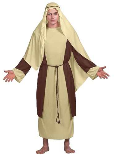 Generisch Hirtenkostüm für Herren atmungsaktives Erwachsene Heiliger Josef Kostüm inklusive Robe, Gürtel, Kopftuch und Stirnband Männer Mittelalter Cosplay Outfit für Partys, Karneval und Halloween