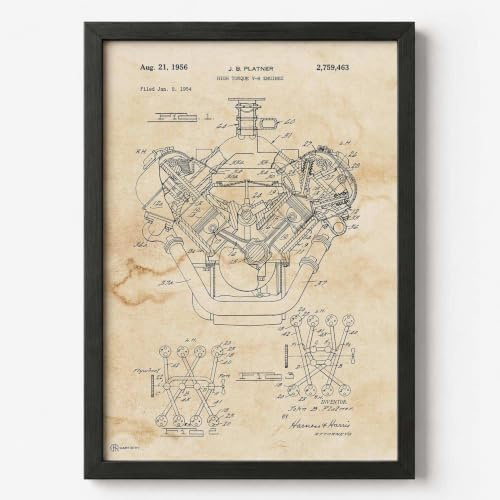 Cartistry Patent Poster V8 Motor, 40x30cm, Ohne Rahmen | Patent Zeichnung, Poster Vintage, Geschenk für Männer und Autoliebhaber