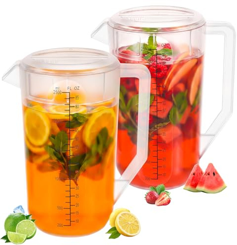saerryor 2 Pack Plastic Jugs with Lid, 2.5L Clear Water Pitcher Jug