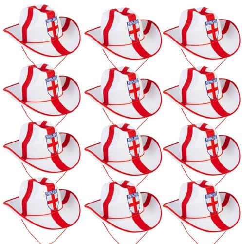 England Cowboy Hat St George Cross Western Fancy Dress Hat English Flag Party Accessory for Rugby Cricket Football World Cup Euros St George’s Day Festivals and Sporting Events