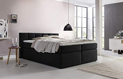 Furniture for Friends Doluna Valina Boxspringbett 200x200 cm H3 in Schwarz niedriges Kopfteil 90 cm Ideal für Dachschrägen inkl. Visco Topper + 7 Zonen Taschenfederkern-Matratze