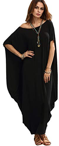 Verdusa Women's Caftan Harem Boat Neck Dolman Sleeve Oversized Maxi Dress Moo Moos Black XX-Large