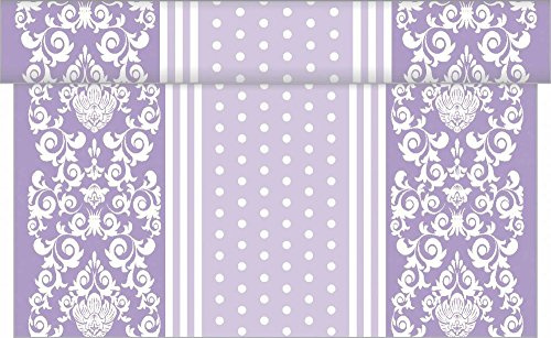 Sovie HOME Tischläufer Bine in LILA, Linclass® Airlaid, 40cm x 4,80m, perforiert alle 30cm, verspielter Mustermix mit Ornamenten, hochwertige Tischdekoration