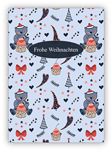 Kartenkaufrausch Schöne Weihnachtskarte mit Weihnachts Teddy Bären: Fröhliche Weihnachten • als weihnachtliche Grusskarte zum Jahreswechsel für Familie und Firma