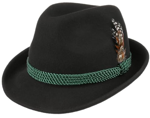 Lipodo Trachtenhut Trilby Wollfilz Fedora Tiroler Damen Herren Sommer Winter schwarz 57 cm