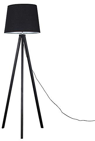 MiniSun | Modern Black Wood Tripod Design Floor Lamp with a Black Tapered Shade | Floor Lamps & Torchieres, Home Décor & Improvement Essential | Includes 6W LED Bulb [3000K Warm White]
