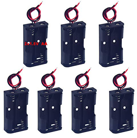 Yosawo 7-Pack 2 x 1.5V(3V) AA Battery Holder Case Box with Red and Black Wire Leads（AA2)