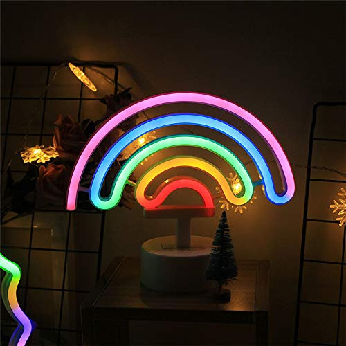 ENUOLI LED Cute Colorful Neon Rainbow Sign Lights Rainbow Neon Light with Base Battery Powered Rainbow Indoor Night Light Decoration for Kids Room Living Room Festive Party Wedding Party