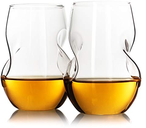 LIVIVO Set of 2 Signature Glasses with Twisted Easy-Grip Design in Presentation Box – Elegant Hand-Blown Crystal Clear Whisky Mixer Ice Tumblers