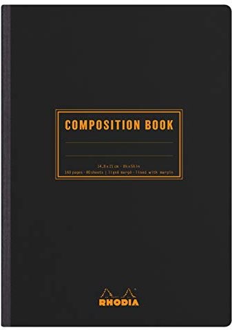 Rhodia 119219C - Heft Softcover Composition Book DIN A5 (14,8x21 cm), 80 Blatt, liniert mit Rand, Clairefontaine Papier weiß 80g, Cover schwarz, 1 Stück