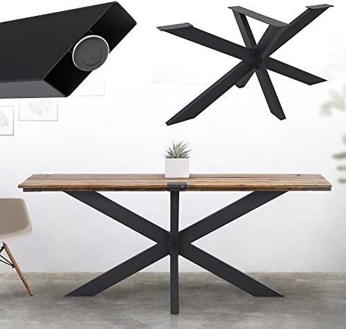 ML-Design Pied de Table Spider 78x71x120 cm, Structure en Croix, Noir, en Métal, Revêtement en Poudre, 150 kg, Design X Style Industriel, Protection du Sol Inclus, Construction Robuste