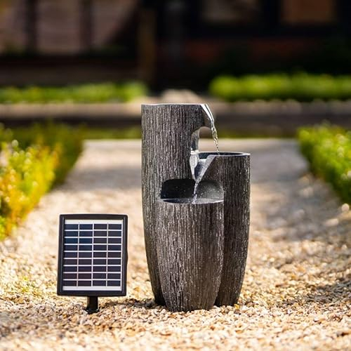 Primrose Solar Powered Water Feature Pouring Bowls Vases Tiered Battery Backup and Lights 47cm