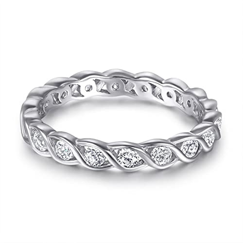 Banemi Daumenring Damen Silber 925, Ringe Hochzeit mit Welle Zirkonia Ringe für Frauen Weihnachten Größe 49 (15.6)