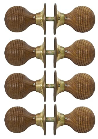 AB Hardware 4 Pairs of Rosewood & Aged Brass Beehive Wood Mortice Rim Door Knob Knobs