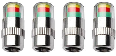 Marcraft Tyre Wheel Valve Caps With Pressure Indicator Sensor Monitor Dust Caps (4 Pack) Universal for Cars, SUVs, Motorcycles | 36PSI / 2.4Bar | 3 Colour System | Aluminium Alloy | Screw-On