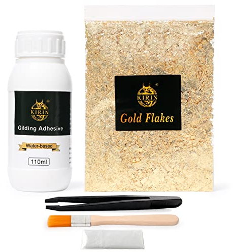 KIRIN Gold Leaf Kit - Gilding Adhesive 110ml, 5g Gold Flakes, Glue Set for DIY Craft, Painting & Furniture