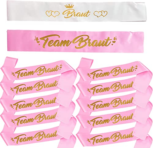 jenich (1+11) 12Pcs JGA Schärp Braut Schärp Weiß Team Beaut Schärpe Rosa JGA Schärpe Bride to be schärpe Hen Party Schärpe für Hochzeit JGA Hen Party