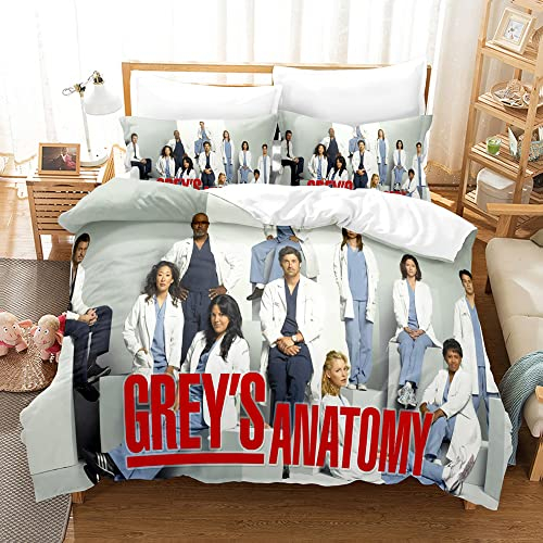 PTNQAZ Grey's Anatomy Bettwäsche-Set, 3D-Druck, TV-Show, Bettbezüge, Schlafzimmer, King-Size-Bett, Queen-Size-Bett, Bettwäsche (Einzelbett, 2)