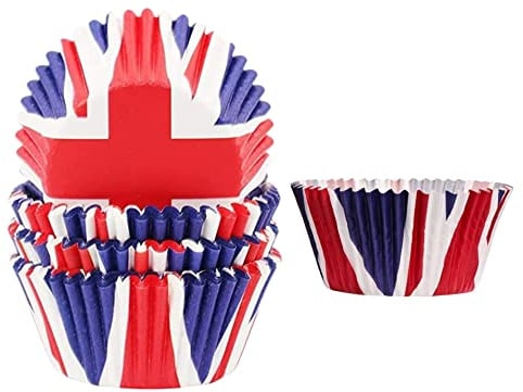 SMART KRAFT 100 Pieces Union Jack Cupcake Cases for Baking, Jubilee Cupcake Cases for Union Jack Party Supplies