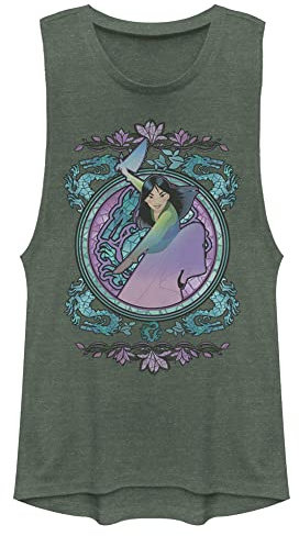 Disney Bocal en Verre Mulan Chemise, Vert pin chiné, S Femme